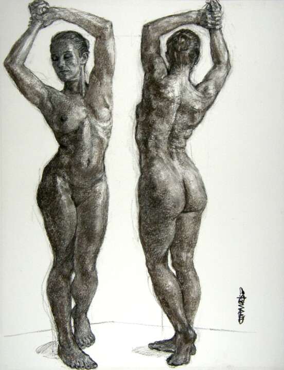Drawing titled "étude fusain 2021 5" by Christian Rolland, Original Artwork, Charcoal