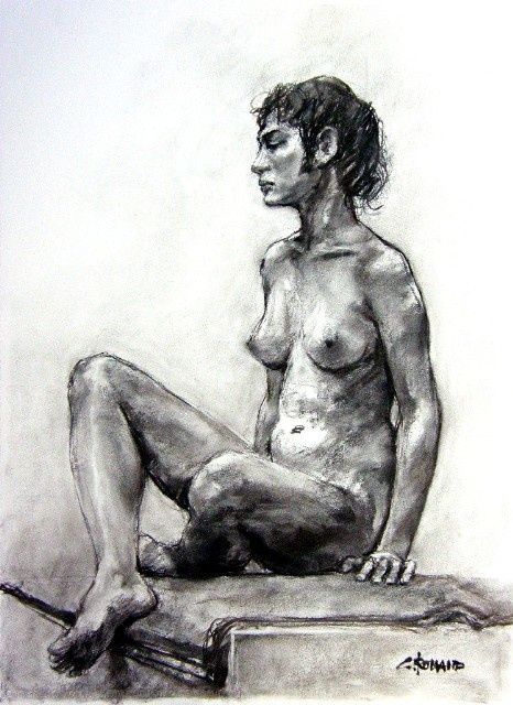 Drawing titled "fusain 55/75 2004 -…" by Christian Rolland, Original Artwork, Charcoal