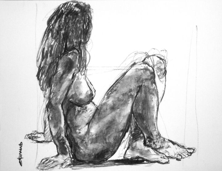 Drawing titled "fusain 50/65 2011 29" by Christian Rolland, Original Artwork, Charcoal