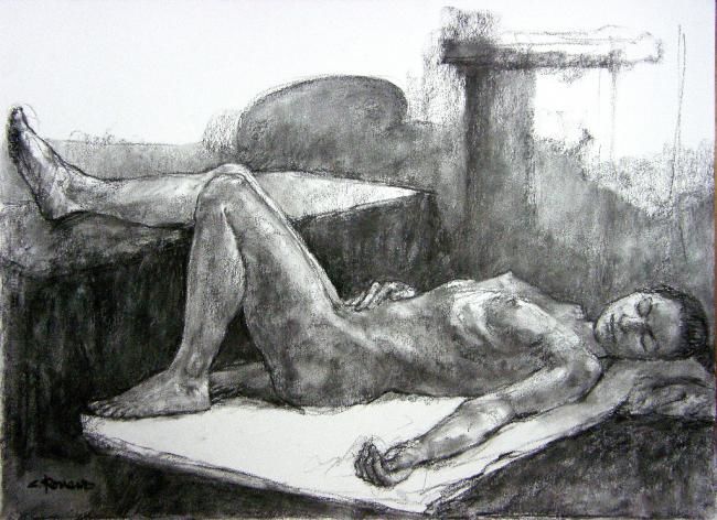 Dessin intitulée "fusain mai 2012 2" par Christian Rolland, Œuvre d'art originale, Autre