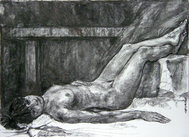 Dessin intitulée "fusain académie fev…" par Christian Rolland, Œuvre d'art originale, Autre