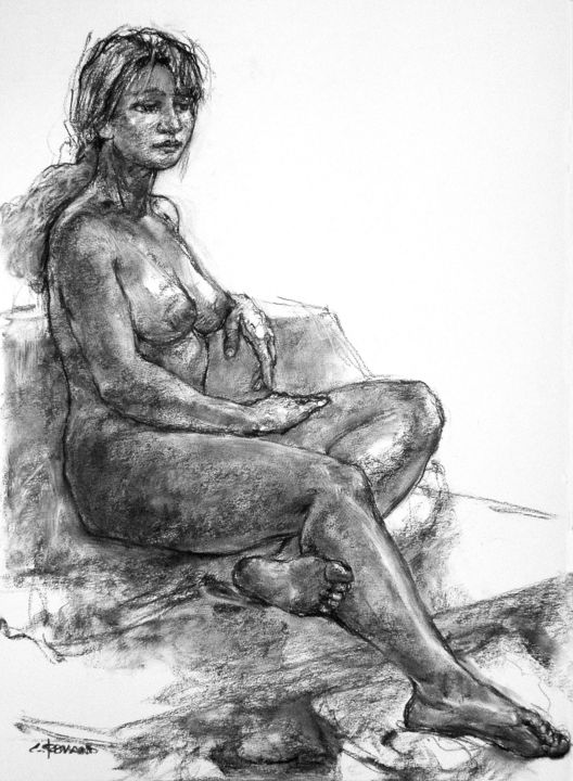 Drawing titled "académie mars 2014 2" by Christian Rolland, Original Artwork, Charcoal