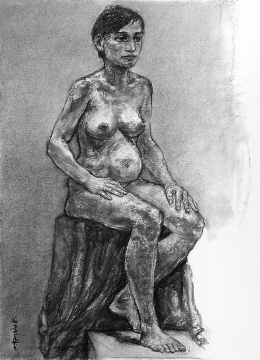 Drawing titled "fusain académie avr…" by Christian Rolland, Original Artwork, Charcoal