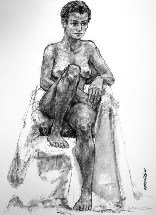 「académie juin 2015 1」というタイトルの描画 Christian Rollandによって, オリジナルのアートワーク, 木炭