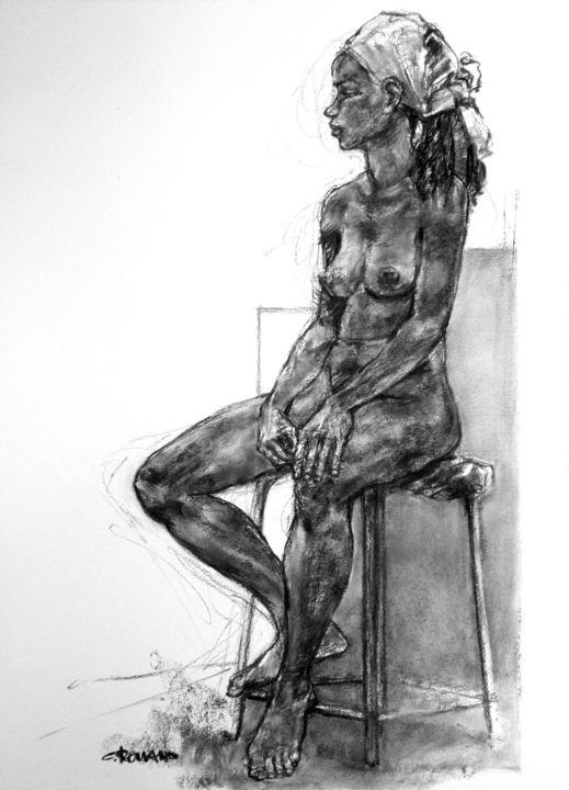 Drawing titled "fusain 2015 oct 6" by Christian Rolland, Original Artwork, Charcoal