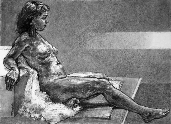 Drawing titled "fusain 2015 nov 10" by Christian Rolland, Original Artwork, Charcoal