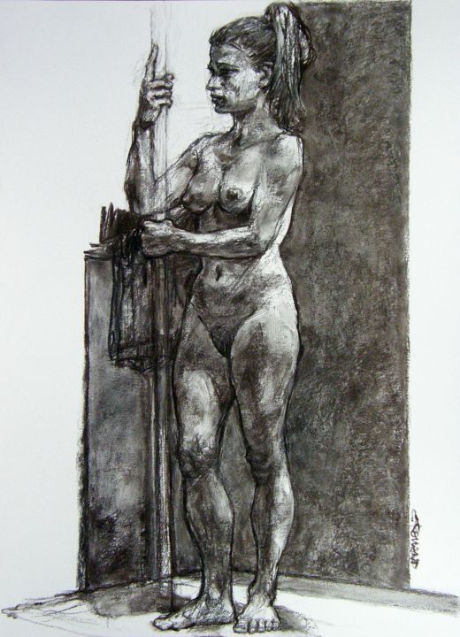 Drawing titled "fusain 2015 déc 1" by Christian Rolland, Original Artwork, Charcoal