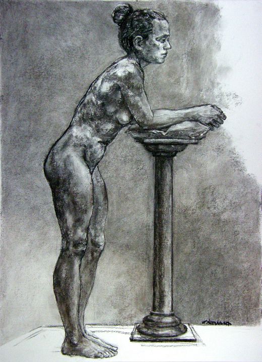 Drawing titled "fusain académie 201…" by Christian Rolland, Original Artwork, Charcoal