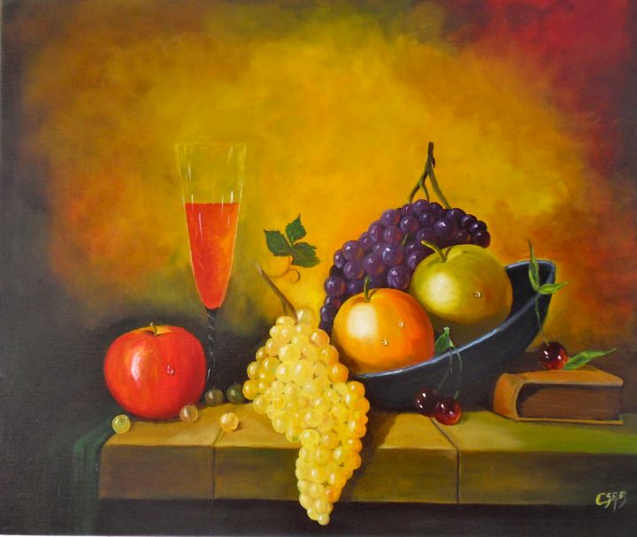 Painting titled "Nourriture et esprit" by Christian Sabatier, Original Artwork, Oil