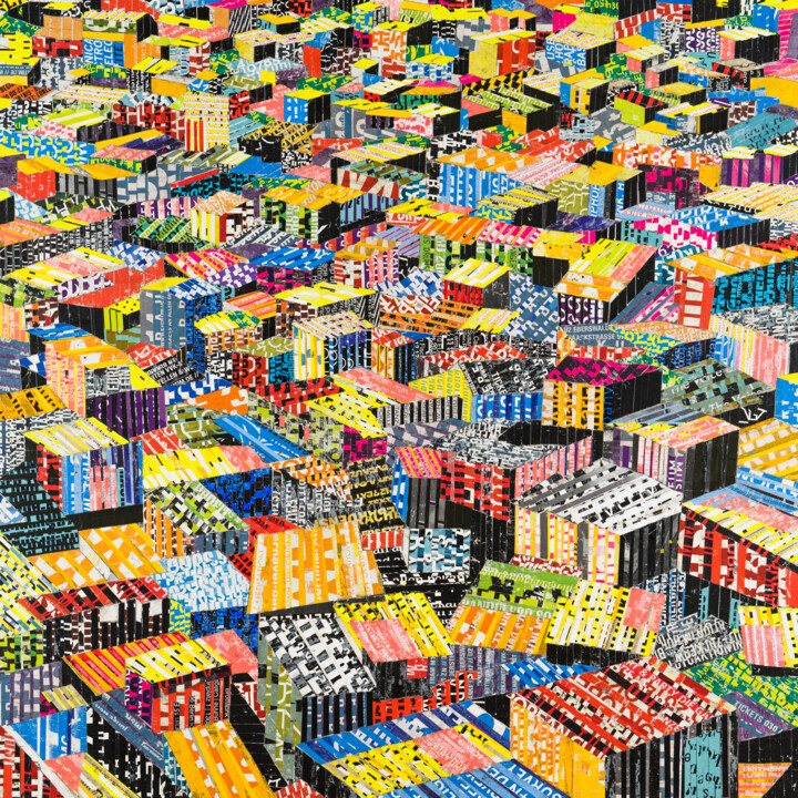 Collages intitulée "city01" par Christian Schanze, Œuvre d'art originale, Collages Monté sur Panneau de bois