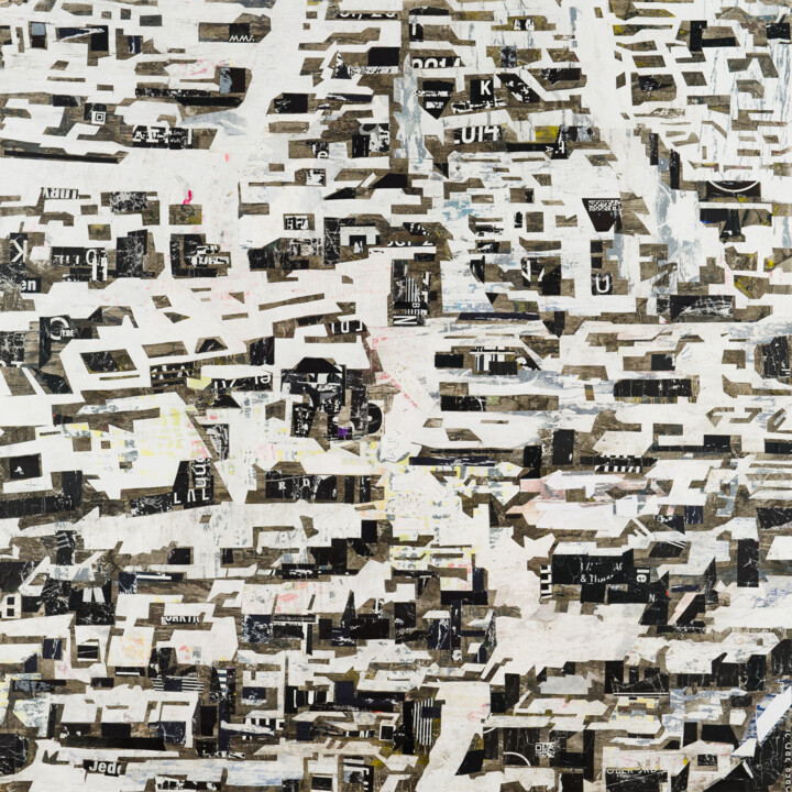 Collagen mit dem Titel "city 08" von Christian Schanze, Original-Kunstwerk, Collagen Auf Holzplatte montiert