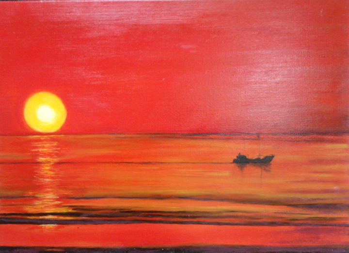 Painting titled "COUCHE DE SOLEIL" by Christian Seyssel, Original Artwork