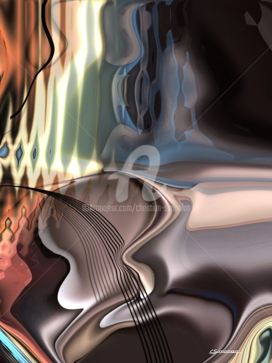 Digital Arts titled "Le son de la guitare" by Christian Simonian, Original Artwork, Digital Painting