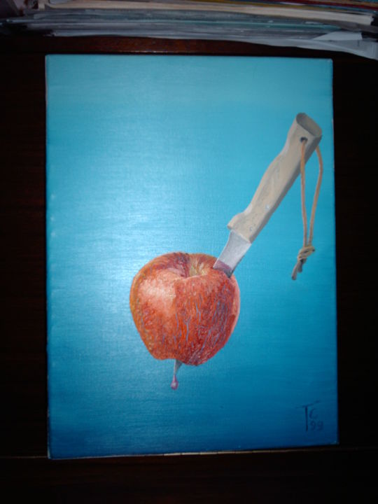 Ζωγραφική με τίτλο "Pomme blèssée.jpg" από Christian Thouvenin, Αυθεντικά έργα τέχνης, Λάδι
