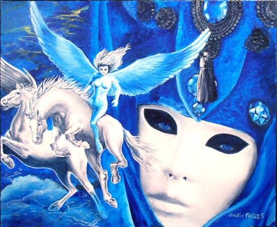 Schilderij getiteld "La Fée Bleue" door Christian Torres, Origineel Kunstwerk, Olie