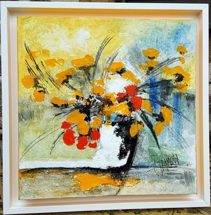 Painting titled "compo florale 5" by Christian Trameçon, Original Artwork, Acrylic