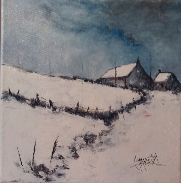 「scene d hiver en Co…」というタイトルの絵画 Christian Trameçonによって, オリジナルのアートワーク, アクリル