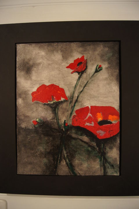 Painting titled "coquelicots" by Christian Trameçon, Original Artwork, Oil