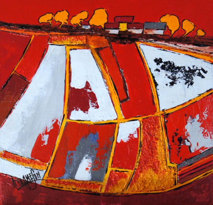 Painting titled "Les Terres Rouges" by Christian Trameçon, Original Artwork, Acrylic