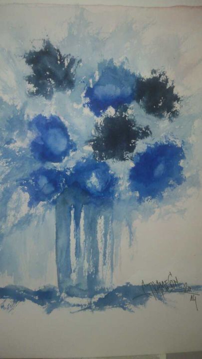 Peinture intitulée "Le vase Bleu" par Christian Trameçon, Œuvre d'art originale, Aquarelle