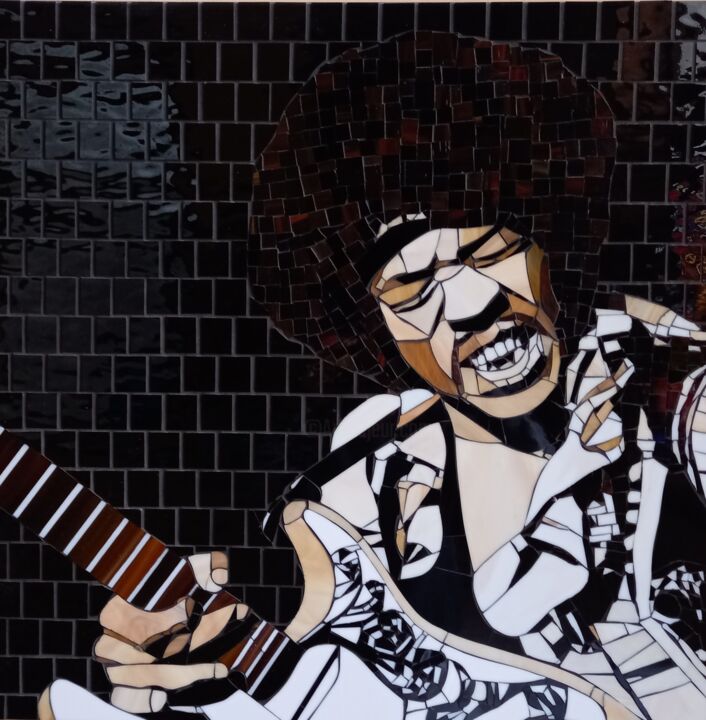 Sculpture titled "Jimi Hendrix" by Christian Urpani, Original Artwork, Mosaic Mounted on Metal