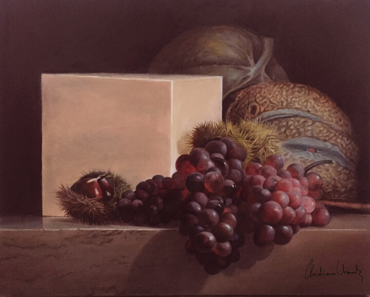 Painting titled "marbre rose et frui…" by Christiana Visentin Gajoni, Original Artwork, Oil