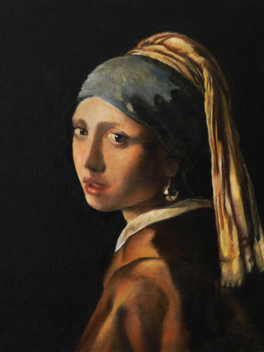 Pittura intitolato "Jeune fille à la pe…" da Christiana Visentin Gajoni, Opera d'arte originale, Olio