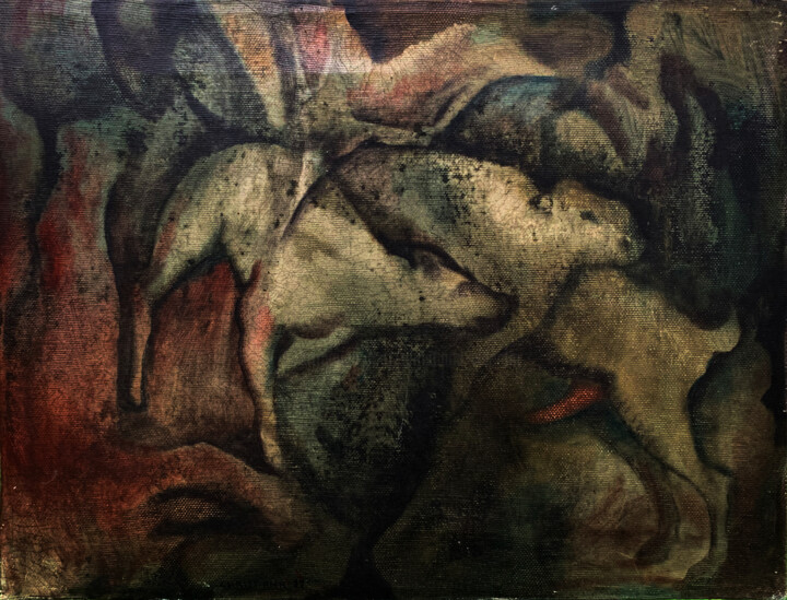 Schilderij getiteld "Grottes vertes" door Christiana Visentin Gajoni, Origineel Kunstwerk, Olie