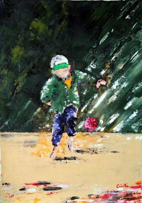 Peinture intitulée "garçon au ballon" par Cristi, Œuvre d'art originale, 