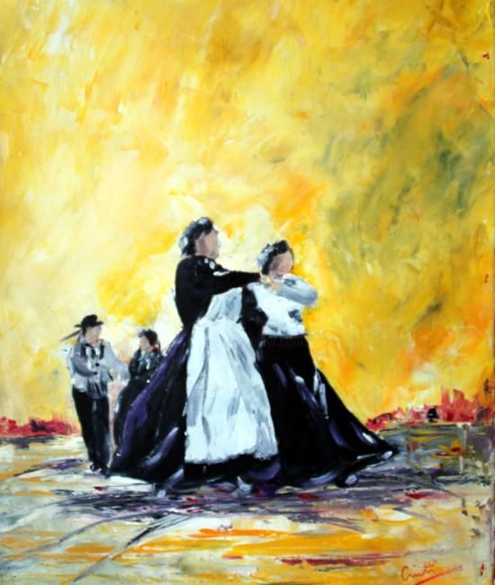 Peinture intitulée "danse bretonne" par Cristi, Œuvre d'art originale, 