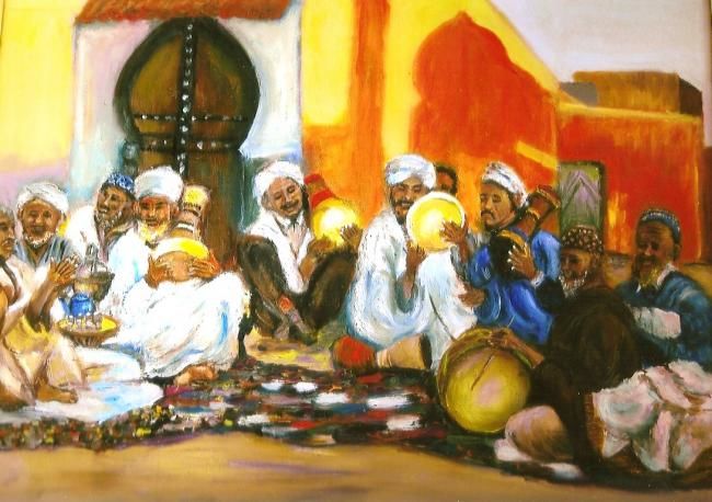 Peinture intitulée "ORCHESTRE MAROCAIN" par Christiane Bouvier, Œuvre d'art originale, Huile