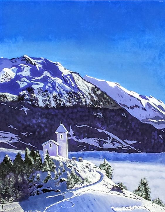Peinture intitulée "Les Alpes église" par Christiane Cucinelli (Chris), Œuvre d'art originale, Acrylique