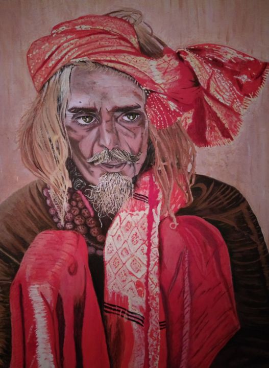 Painting titled "Indien penseur" by Christiane Cucinelli (Chris), Original Artwork, Acrylic