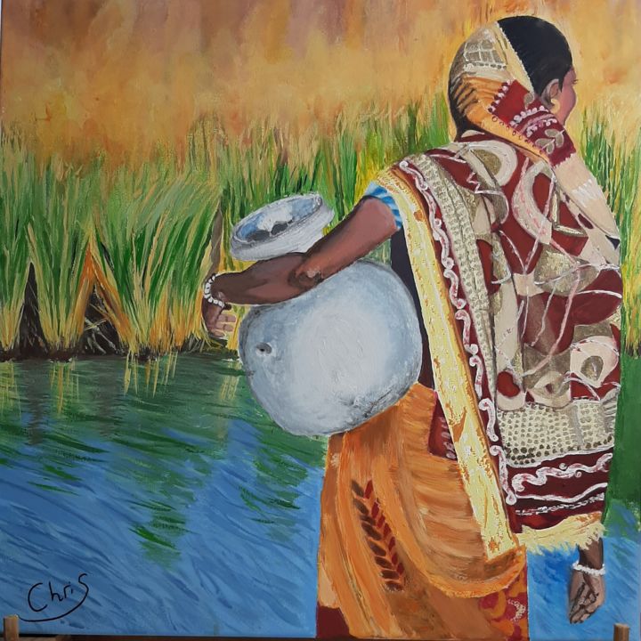Peinture intitulée "Indienne porteuse d…" par Christiane Cucinelli (Chris), Œuvre d'art originale, Acrylique
