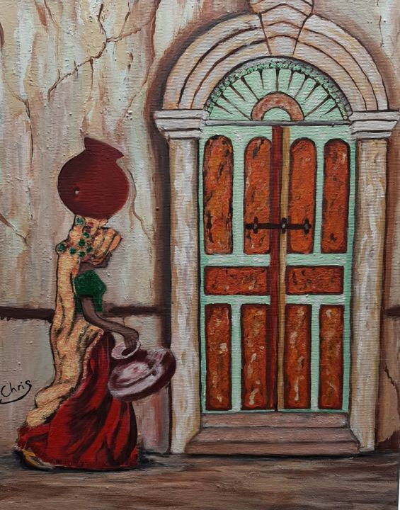 Painting titled "Indienne porte" by Christiane Cucinelli (Chris), Original Artwork, Acrylic