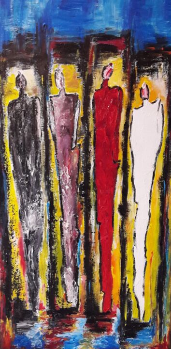 Painting titled "LES PASSANTES" by Christiane Guerry, Original Artwork, Acrylic Mounted on Wood Stretcher frame