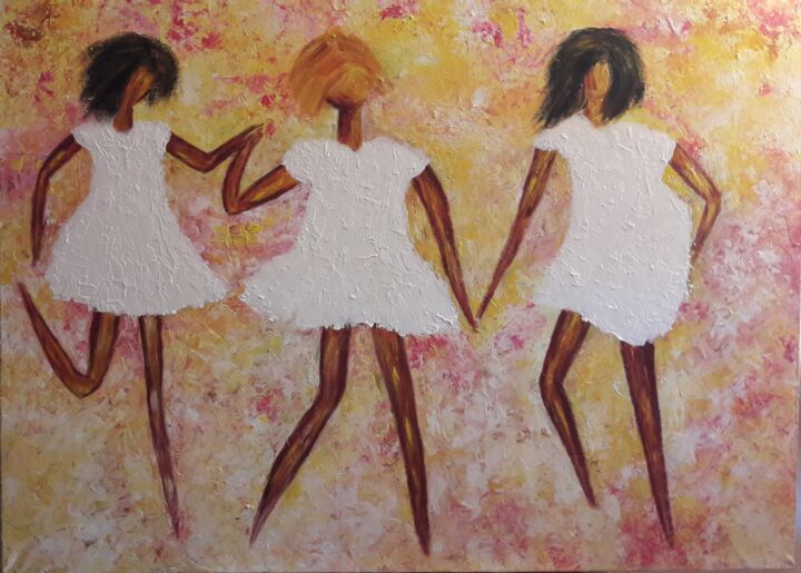 Painting titled "Petites Filles" by Christiane Guerry, Original Artwork, Acrylic