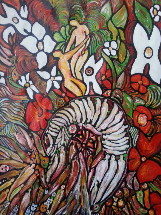 Malerei mit dem Titel "Le Jardin d'Eden" von Christiane Guerry, Original-Kunstwerk, Acryl