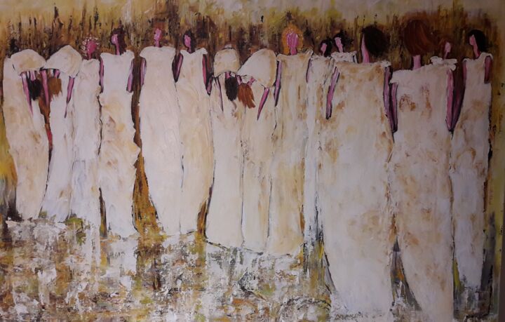 Painting titled "Communauté 02" by Christiane Guerry, Original Artwork, Acrylic Mounted on Wood Stretcher frame