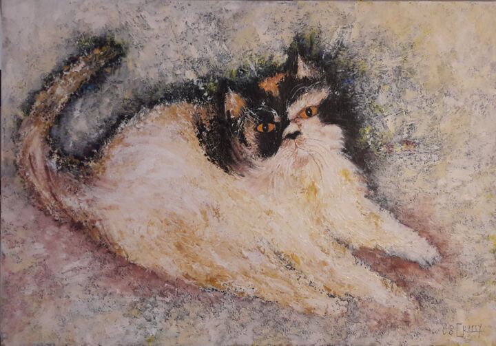 Painting titled "Love Cat" by Christiane Guerry, Original Artwork, Acrylic