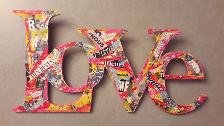 Colagens intitulada "LOVE" por Christiane Guerry, Obras de arte originais, Colagens
