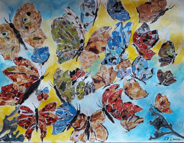 Collages intitulée "LIBRES COMME L'AIR" par Christiane Guerry, Œuvre d'art originale, Collages