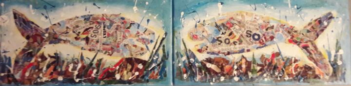 Peinture intitulée "SAVE THE SEA" par Christiane Guerry (C.B.GUERRY), Œuvre d'art originale, Collages Monté sur Châssis