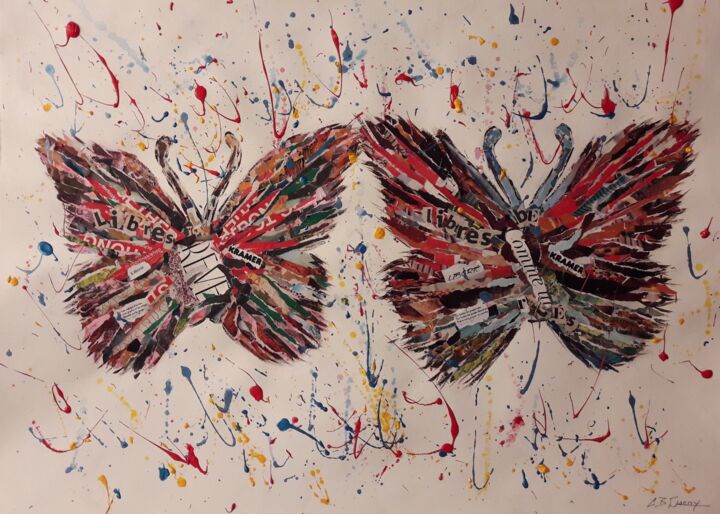 Collages intitulée "LIBRES COMME L'AIR…" par Christiane Guerry, Œuvre d'art originale, Collages Monté sur Plexiglas