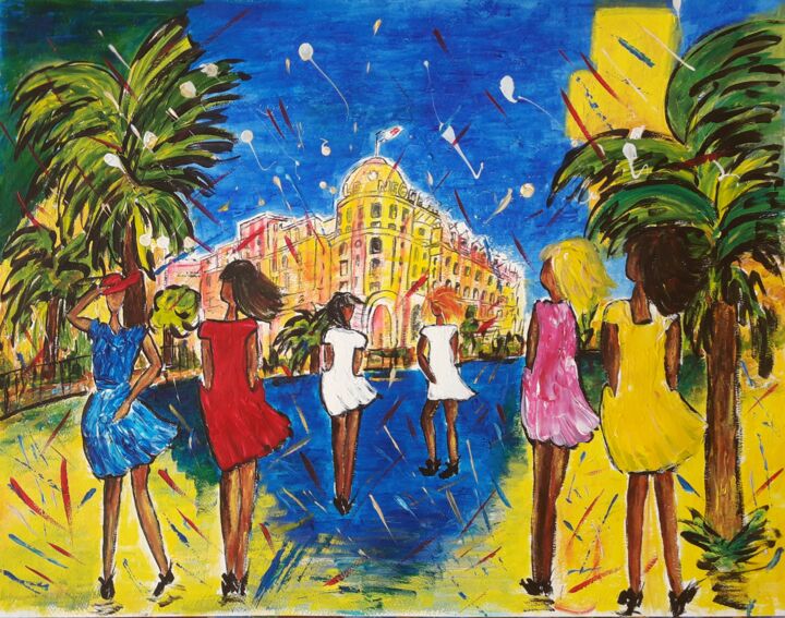 Peinture intitulée "LES FILLES DEVANT L…" par Christiane Guerry (C.B.GUERRY), Œuvre d'art originale, Acrylique