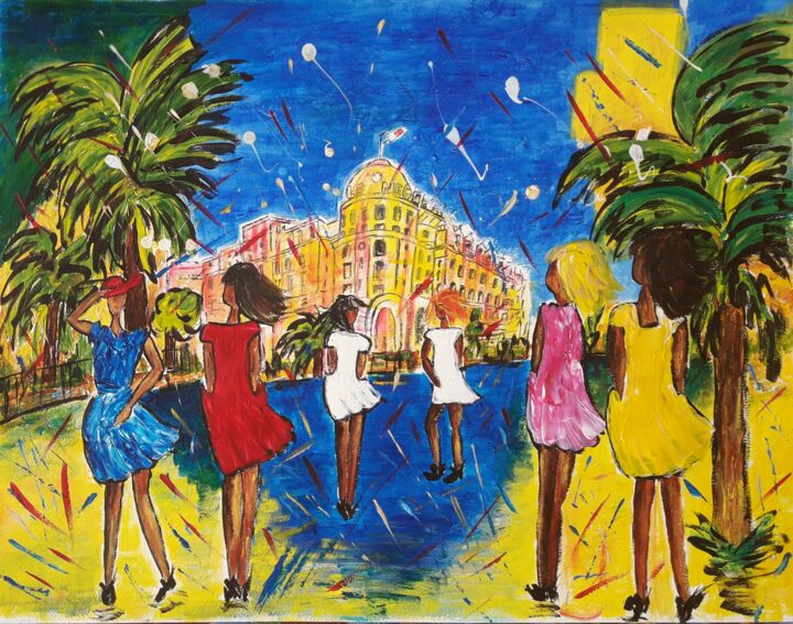 Peinture intitulée "LES FILLES DEVANT L…" par Christiane Guerry, Œuvre d'art originale, Acrylique