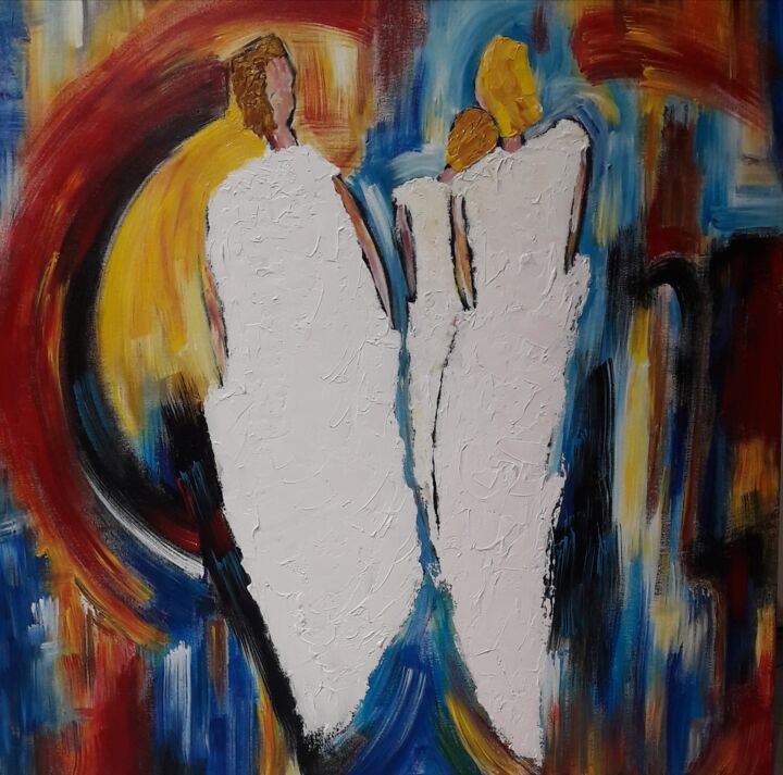 Painting titled "L'Enfant et le Coup…" by Christiane Guerry, Original Artwork, Acrylic Mounted on Wood Stretcher frame