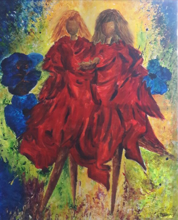 Painting titled "DE L'AMOUR" by Christiane Guerry, Original Artwork, Acrylic Mounted on Wood Stretcher frame