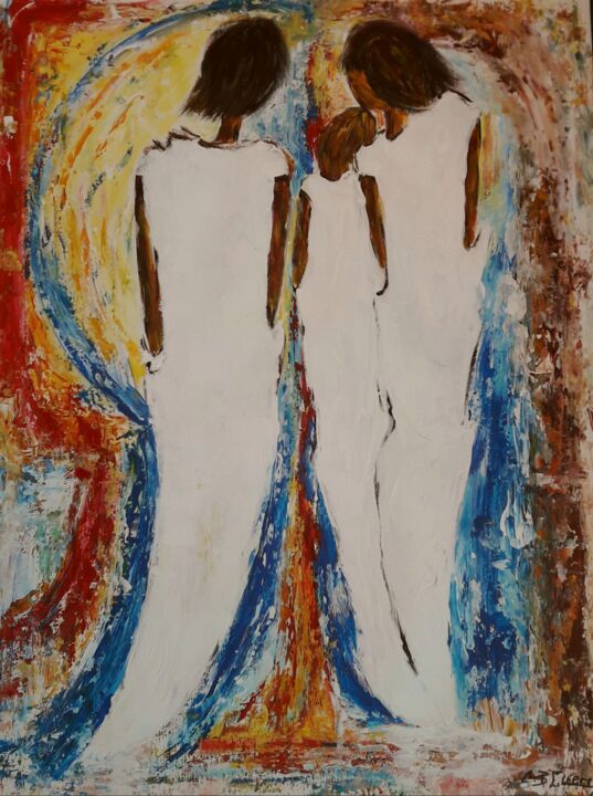 Painting titled "NOUS TROIS" by Christiane Guerry, Original Artwork, Acrylic Mounted on Plexiglass