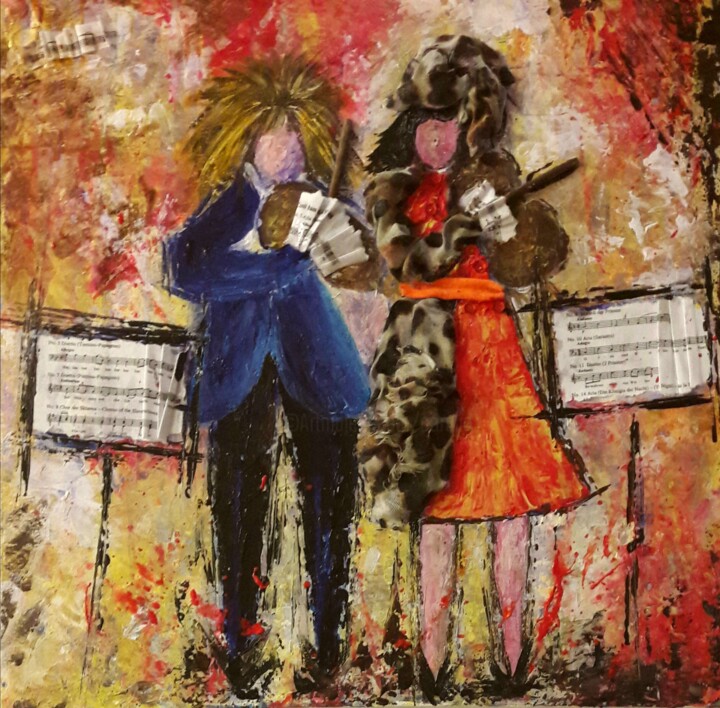Painting titled "COUPLE DE VIOLONIST…" by Christiane Guerry, Original Artwork, Acrylic Mounted on Wood Stretcher frame